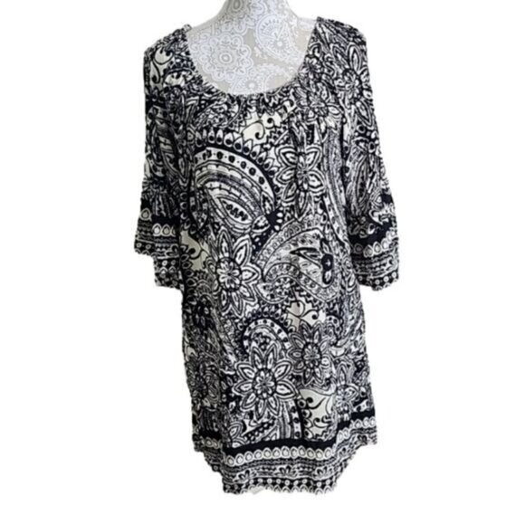Umgee Shift Dress Boho Mini 3/4 Bell Sleeves Pockets Women's Medium - Picture 1 of 6